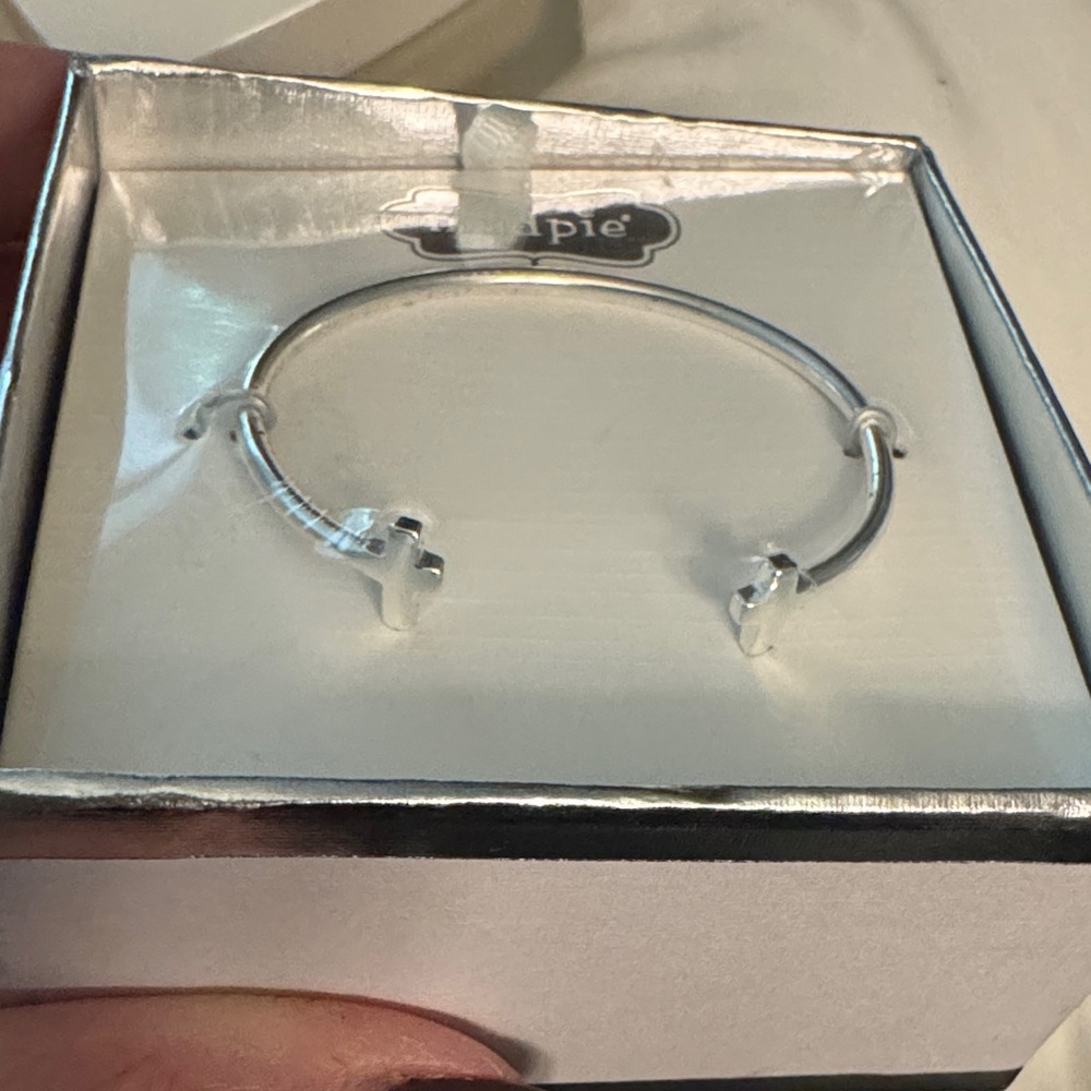 Simple Silver Cross Charm cuff Bracelet for baby or small children